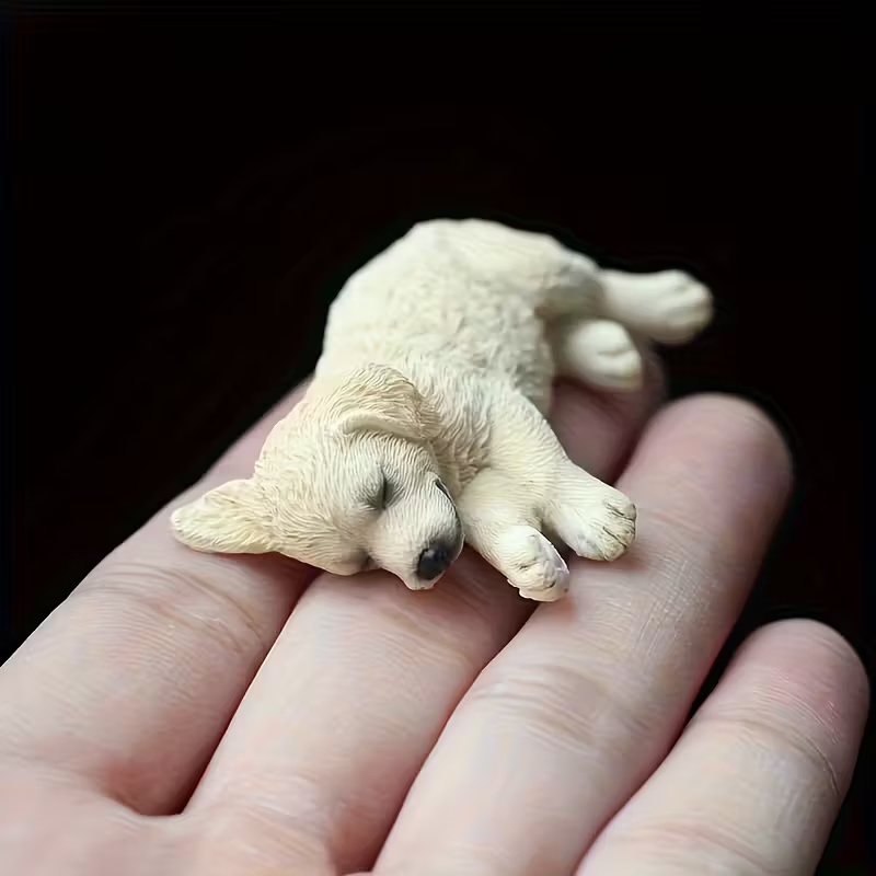 Realistic Sleeping Dog Figurine Set Golden Retriever Labrador Decor for Car Dashboard or Desk