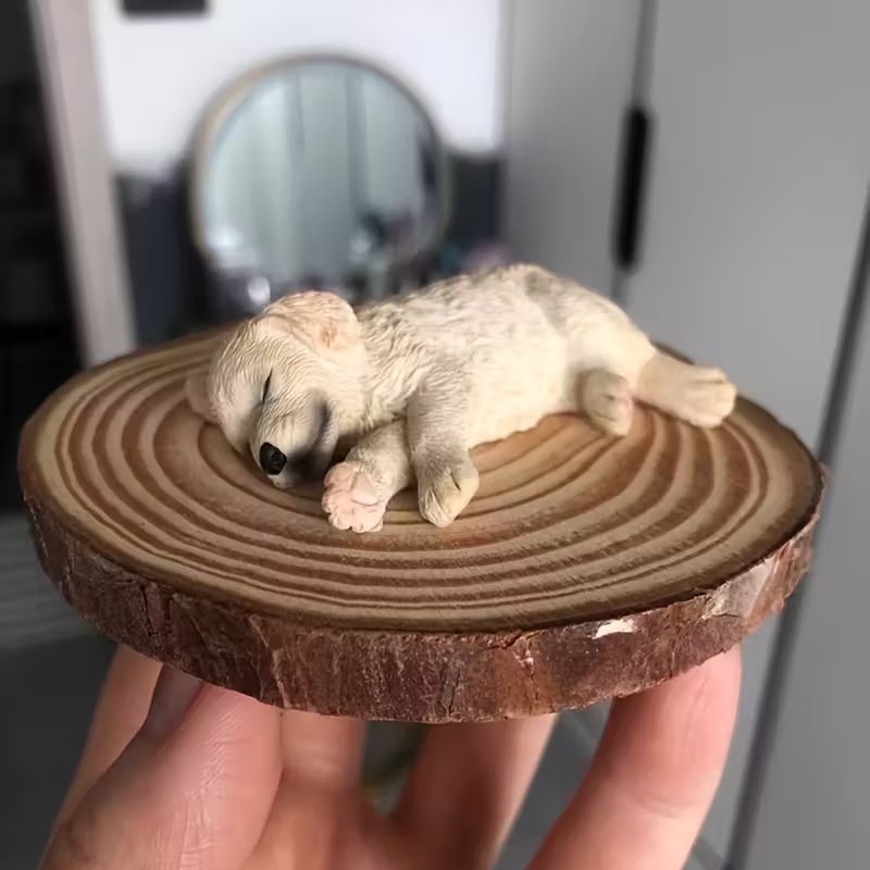 Realistic Sleeping Dog Figurine Set Golden Retriever Labrador Decor for Car Dashboard or Desk