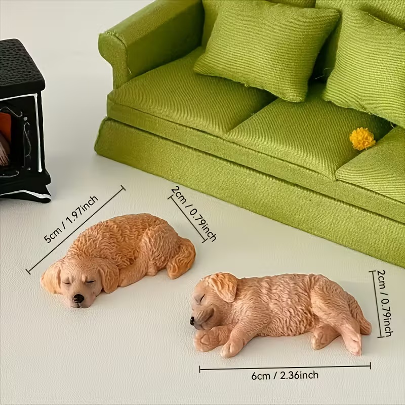 Realistic Sleeping Dog Figurine Set Golden Retriever Labrador Decor for Car Dashboard or Desk