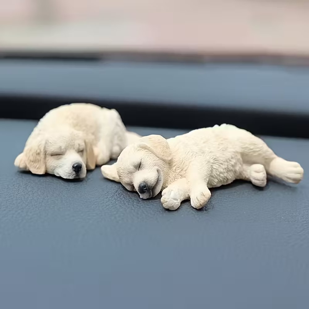 Realistic Sleeping Dog Figurine Set Golden Retriever Labrador Decor for Car Dashboard or Desk