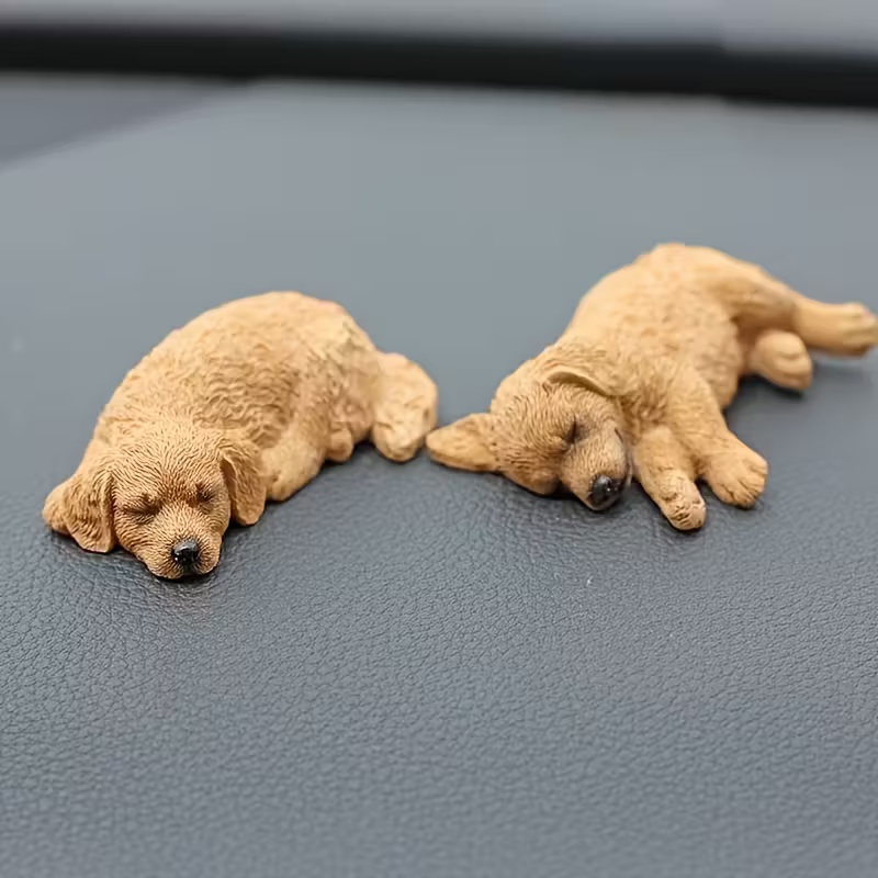 Realistic Sleeping Dog Figurine Set Golden Retriever Labrador Decor for Car Dashboard or Desk