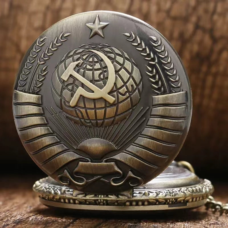 Vintage Soviet Hammer Sickle Pocket Watch Bronze Pendant Gift 2
