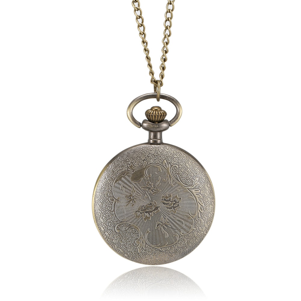 Vintage Roman Numeral Pocket Watch Necklace Quartz Bronze Pendant Timepiece 0