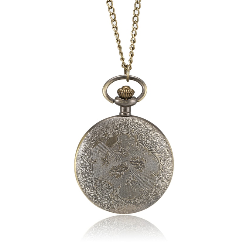 Vintage Roman Numeral Pocket Watch Necklace Quartz Bronze Pendant Timepiece 0