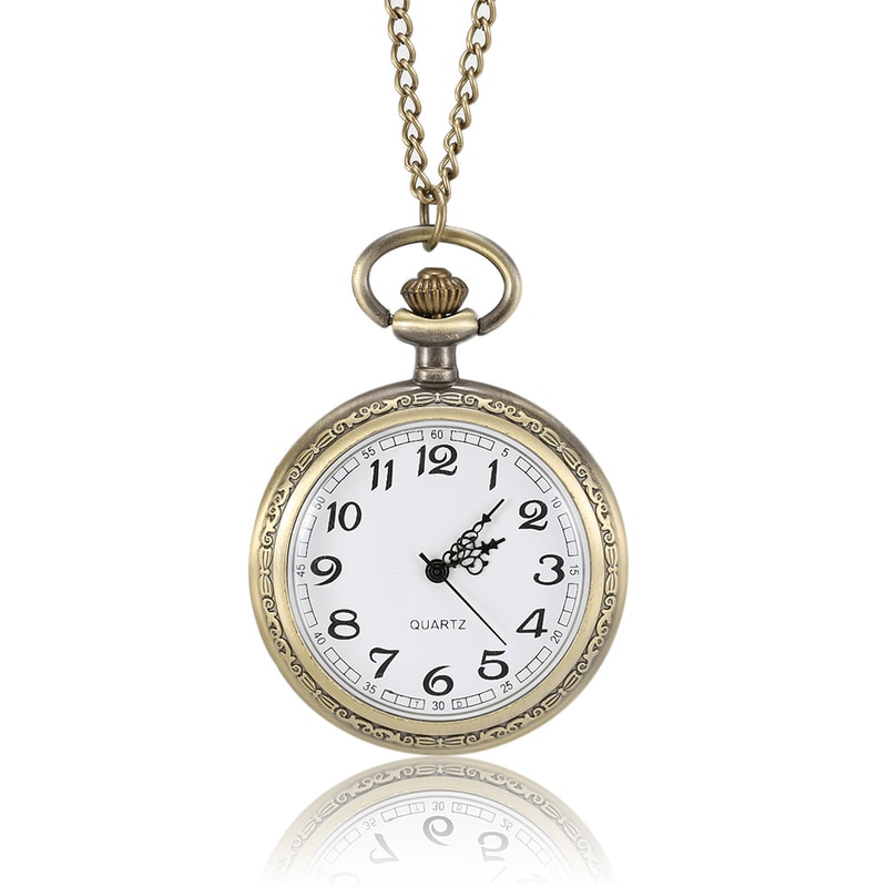 Vintage Roman Numeral Pocket Watch Necklace Quartz Bronze Pendant Timepiece 5