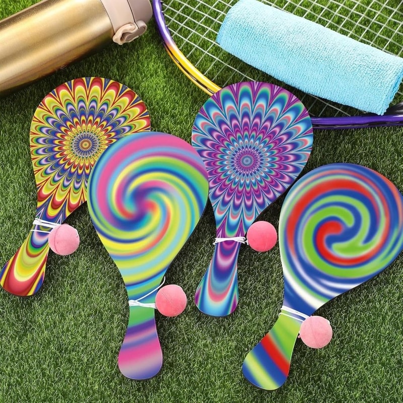 Portable Wooden Paddle Ball Set Elastic String Racket Game for Kids and Adults