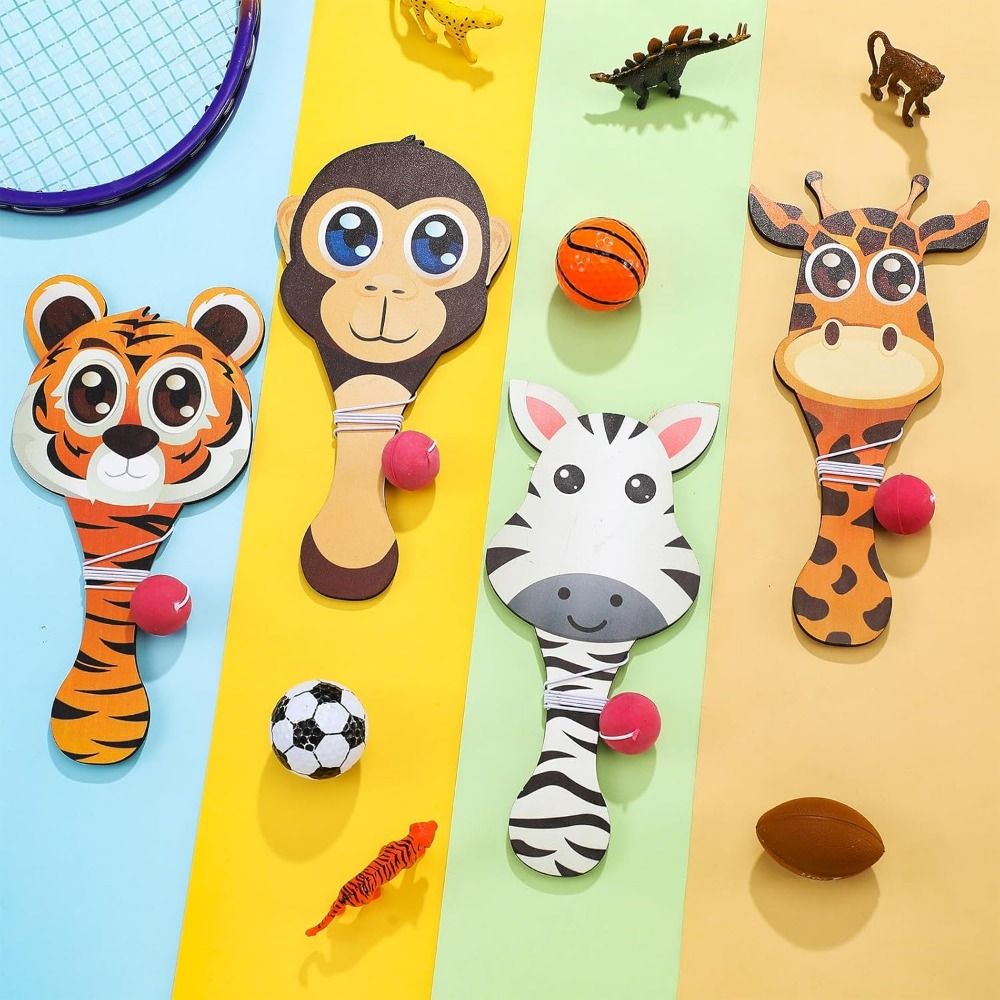 Portable Wooden Paddle Ball Set Elastic String Racket Game for Kids and Adults