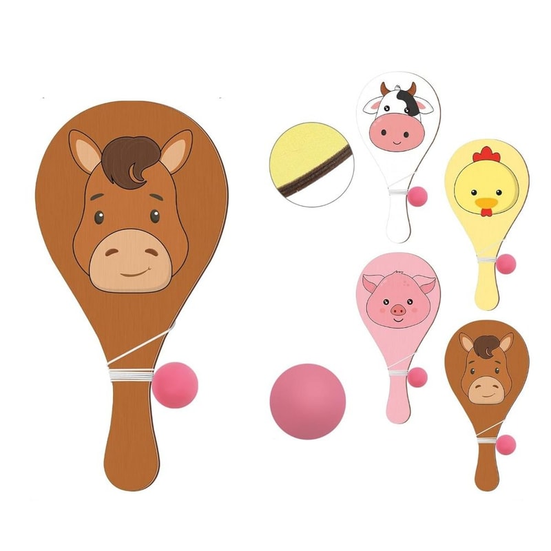 Portable Wooden Paddle Ball Set Elastic String Racket Game for Kids and Adults