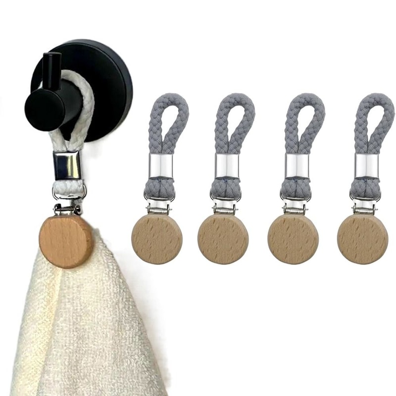 Braided Cotton Towel Clip Set Space Saving Towel Holder Loop for Kitchen and Bathroom
