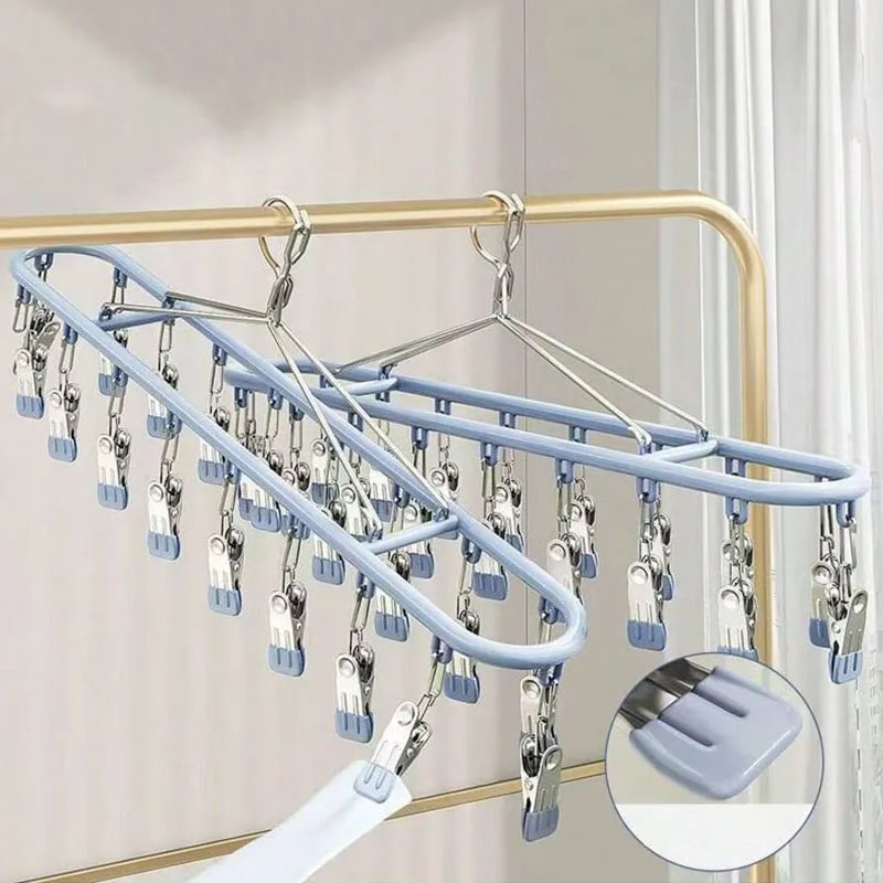 Stainless Steel Sock Drying Rack with Windproof Hooks Portable Clothes Drying Hanger
