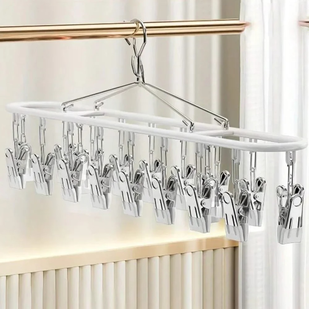 Stainless Steel Sock Drying Rack with Windproof Hooks Portable Clothes Drying Hanger