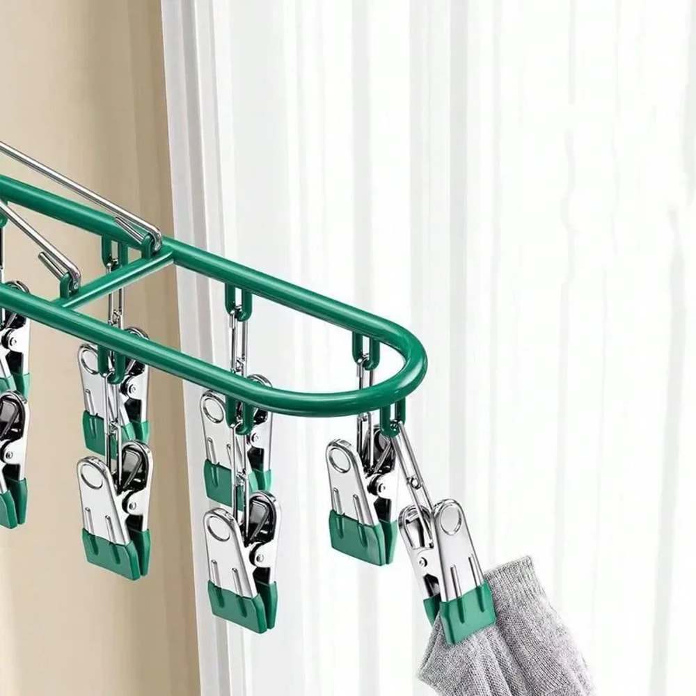 Stainless Steel Sock Drying Rack with Windproof Hooks Portable Clothes Drying Hanger