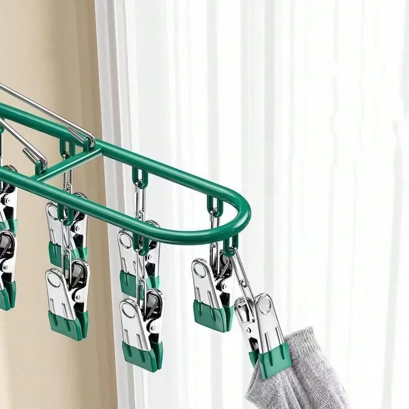 Stainless Steel Sock Drying Rack with Windproof Hooks Portable Clothes Drying Hanger