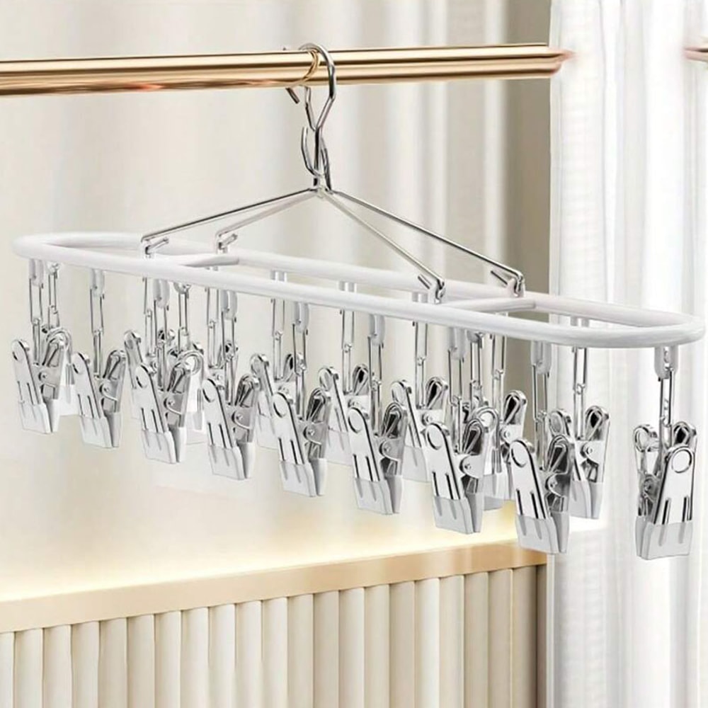 Stainless Steel Sock Drying Rack with Windproof Hooks Portable Clothes Drying Hanger