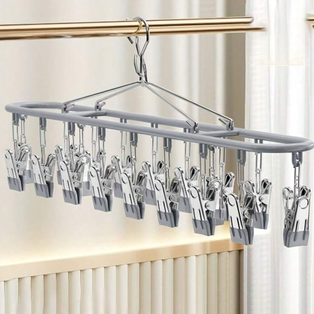 Stainless Steel Sock Drying Rack with Windproof Hooks Portable Clothes Drying Hanger