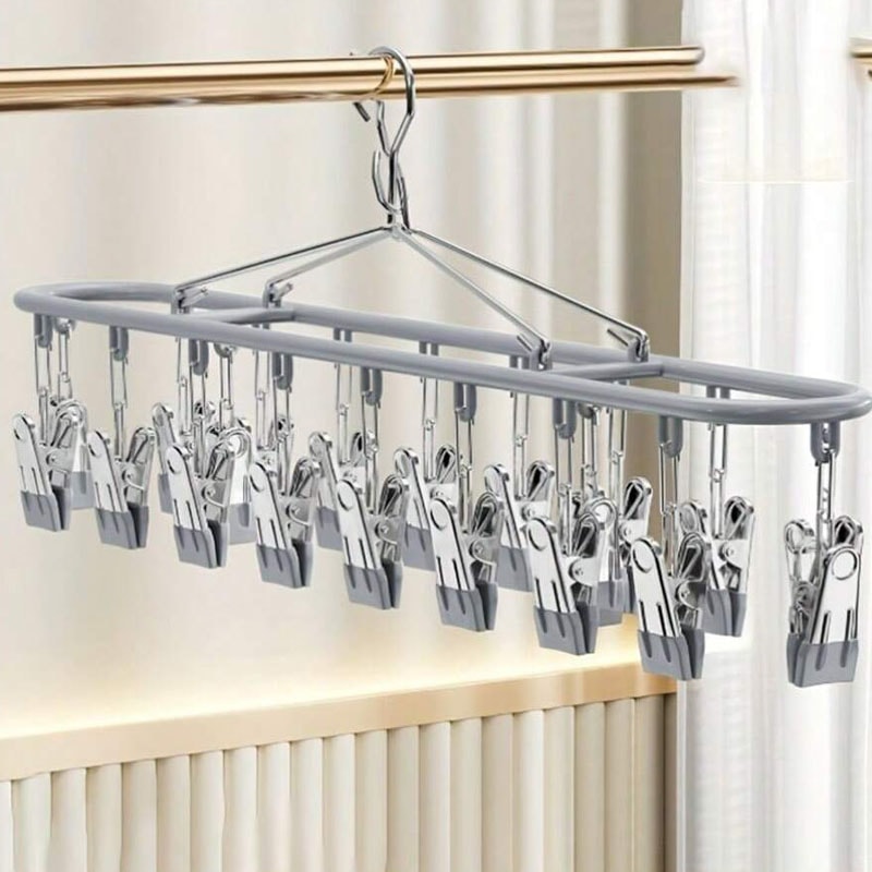 Stainless Steel Sock Drying Rack with Windproof Hooks Portable Clothes Drying Hanger