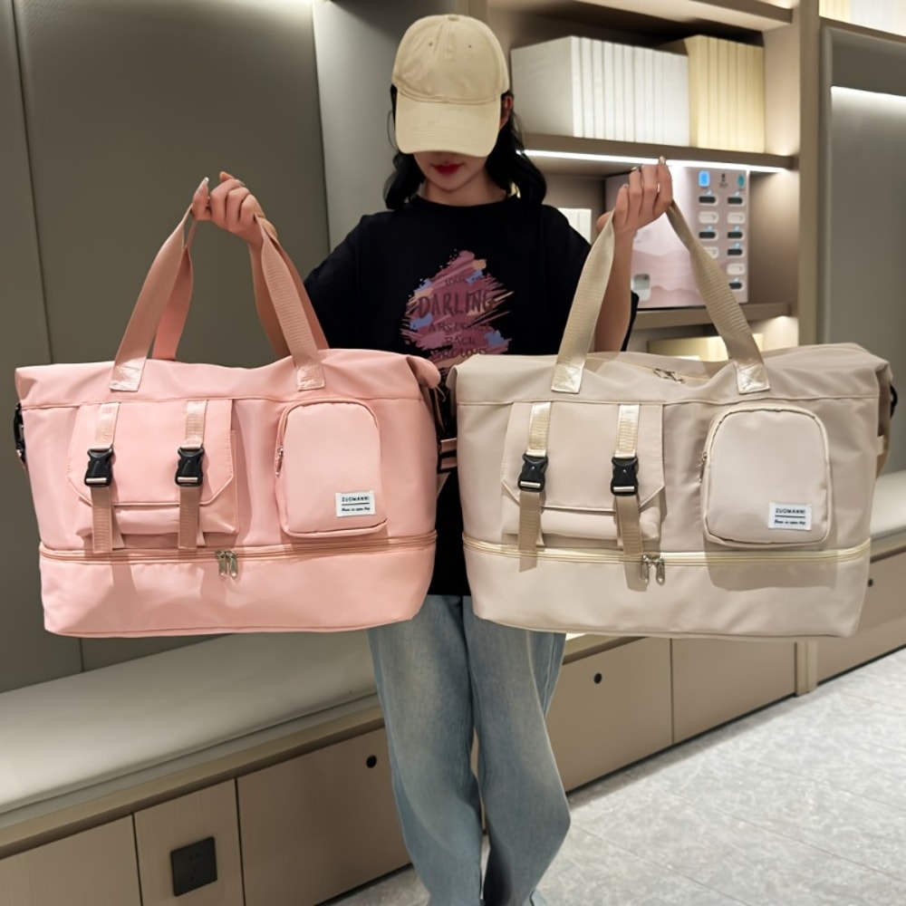 Large Capacity Travel Duffel Bag With Shoe Compartment Durable Gym Tote 0