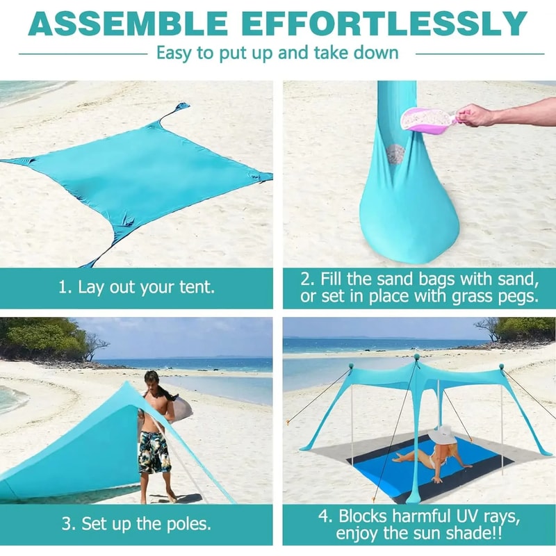 Portable Beach Canopy Sun Shade UV Protection Windproof Camping Shelter