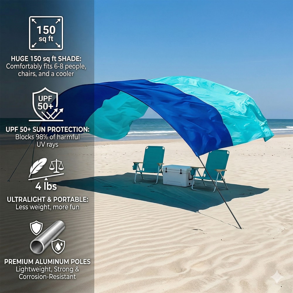 Wind Resistant Beach Shade Tent Sun Shelter Lightweight Canopy 2