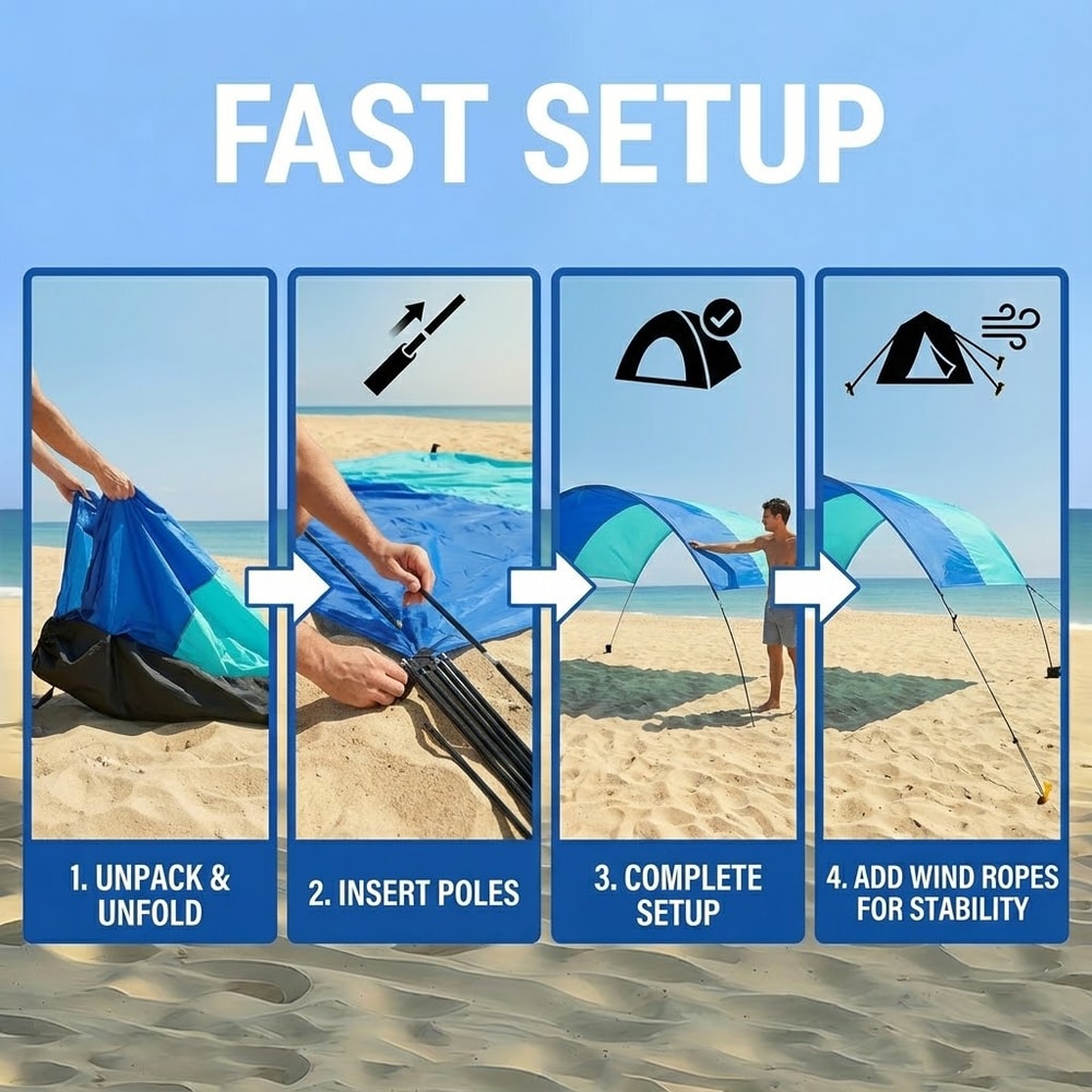 Wind Resistant Beach Shade Tent Sun Shelter Lightweight Canopy 3