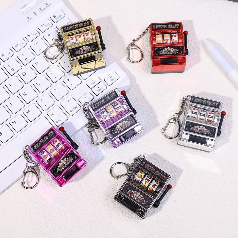 Mini Slot Machine Keychain Toy Portable Arcade Stress Relief Gadget