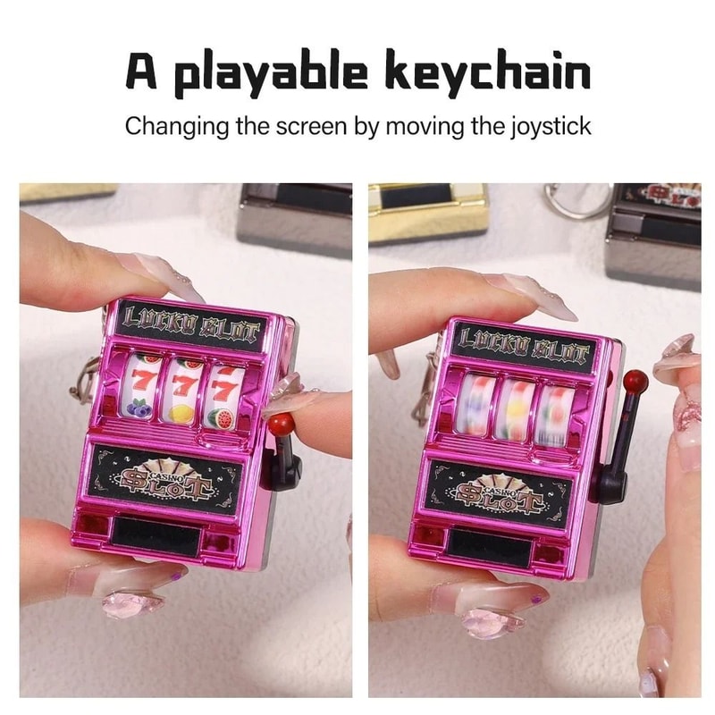 Mini Slot Machine Keychain Toy Portable Arcade Stress Relief Gadget
