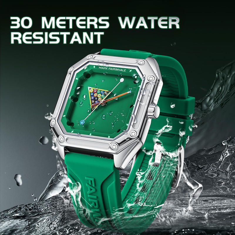 Mens Sport Watch Waterproof Silicone Strap Green Billiards Dial Wristwatch 2