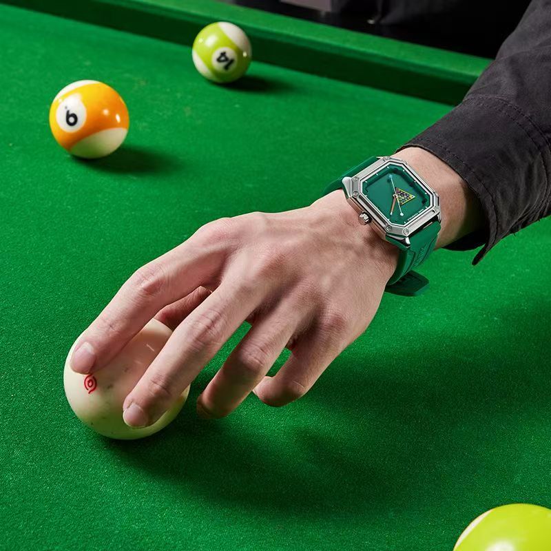 Mens Sport Watch Waterproof Silicone Strap Green Billiards Dial Wristwatch 0