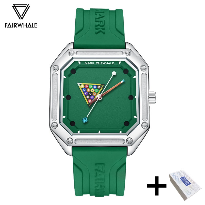 Mens Sport Watch Waterproof Silicone Strap Green Billiards Dial Wristwatch 7