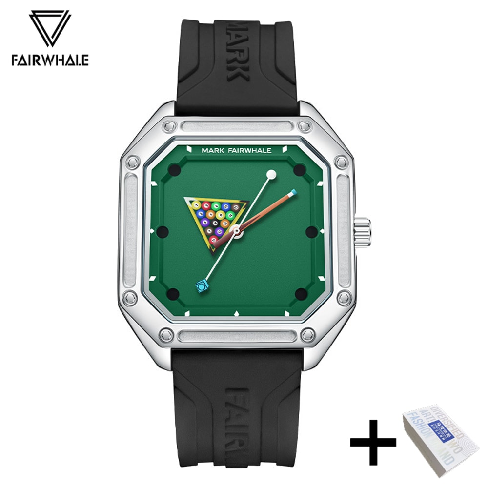 Mens Sport Watch Waterproof Silicone Strap Green Billiards Dial Wristwatch 8