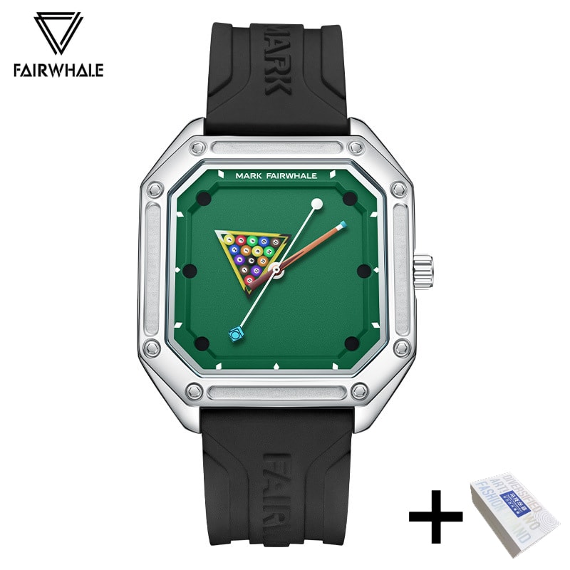 Mens Sport Watch Waterproof Silicone Strap Green Billiards Dial Wristwatch 8