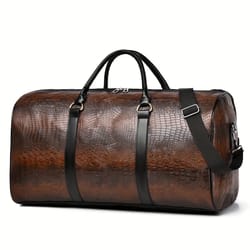 large capacity crocodile texture travel duffel bag retro leather style weekender