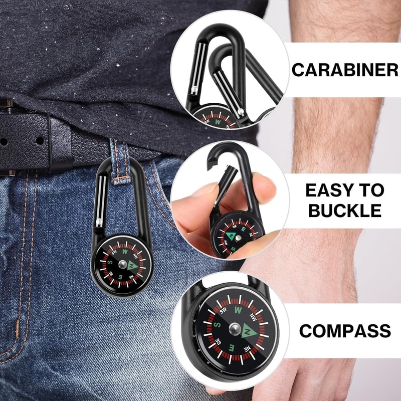 Mini Compass Carabiner Keychain With Thermometer Outdoor Survival Clip Tool 2