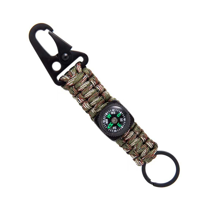 Tactical Survival Keychain With Compass Paracord Carabiner Outdoor Gear Clip 2