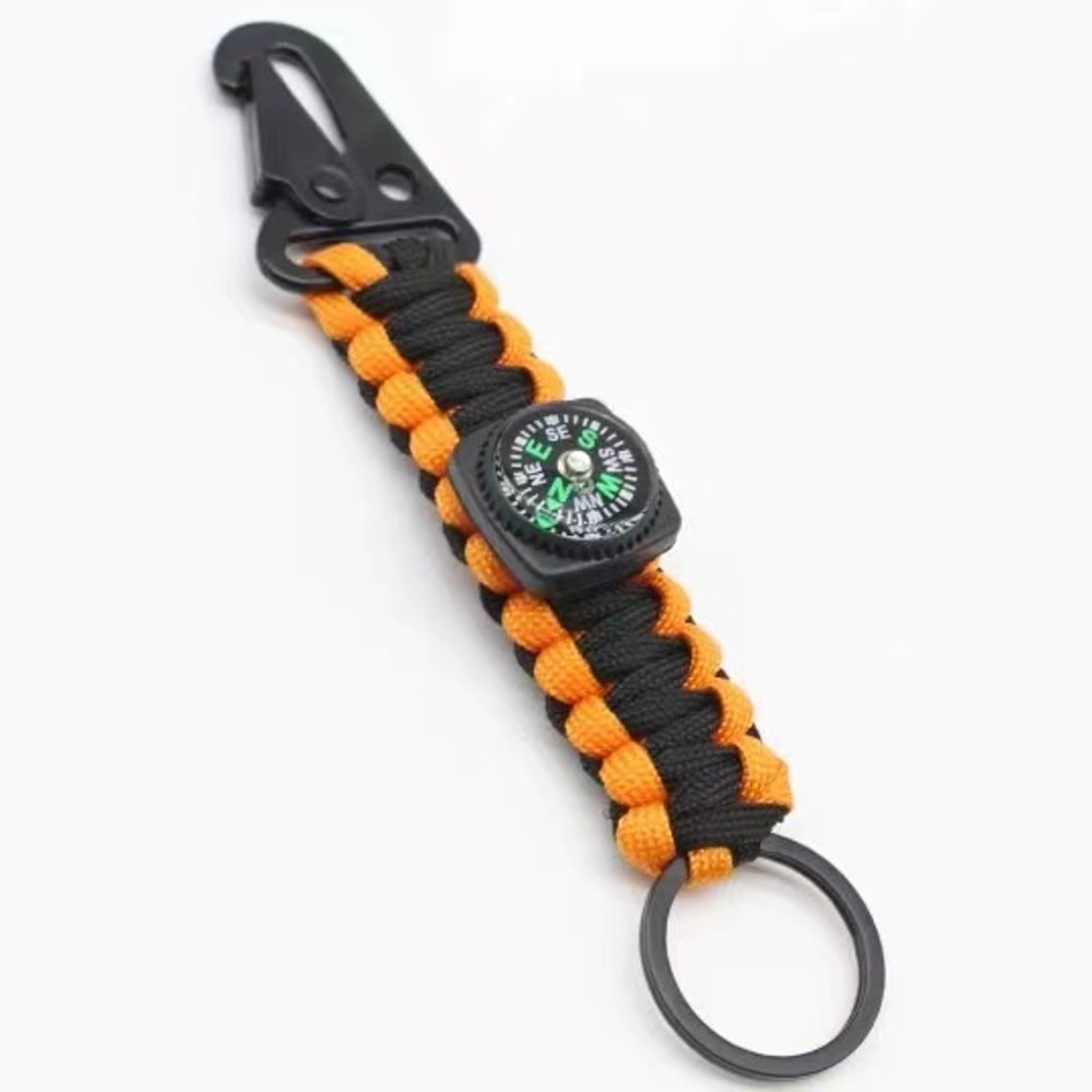 Tactical Survival Keychain With Compass Paracord Carabiner Outdoor Gear Clip 0