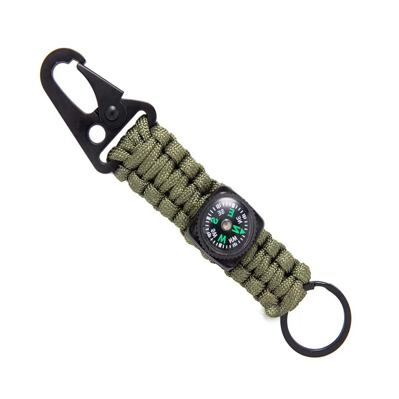 Tactical Survival Keychain With Compass Paracord Carabiner Outdoor Gear Clip 6