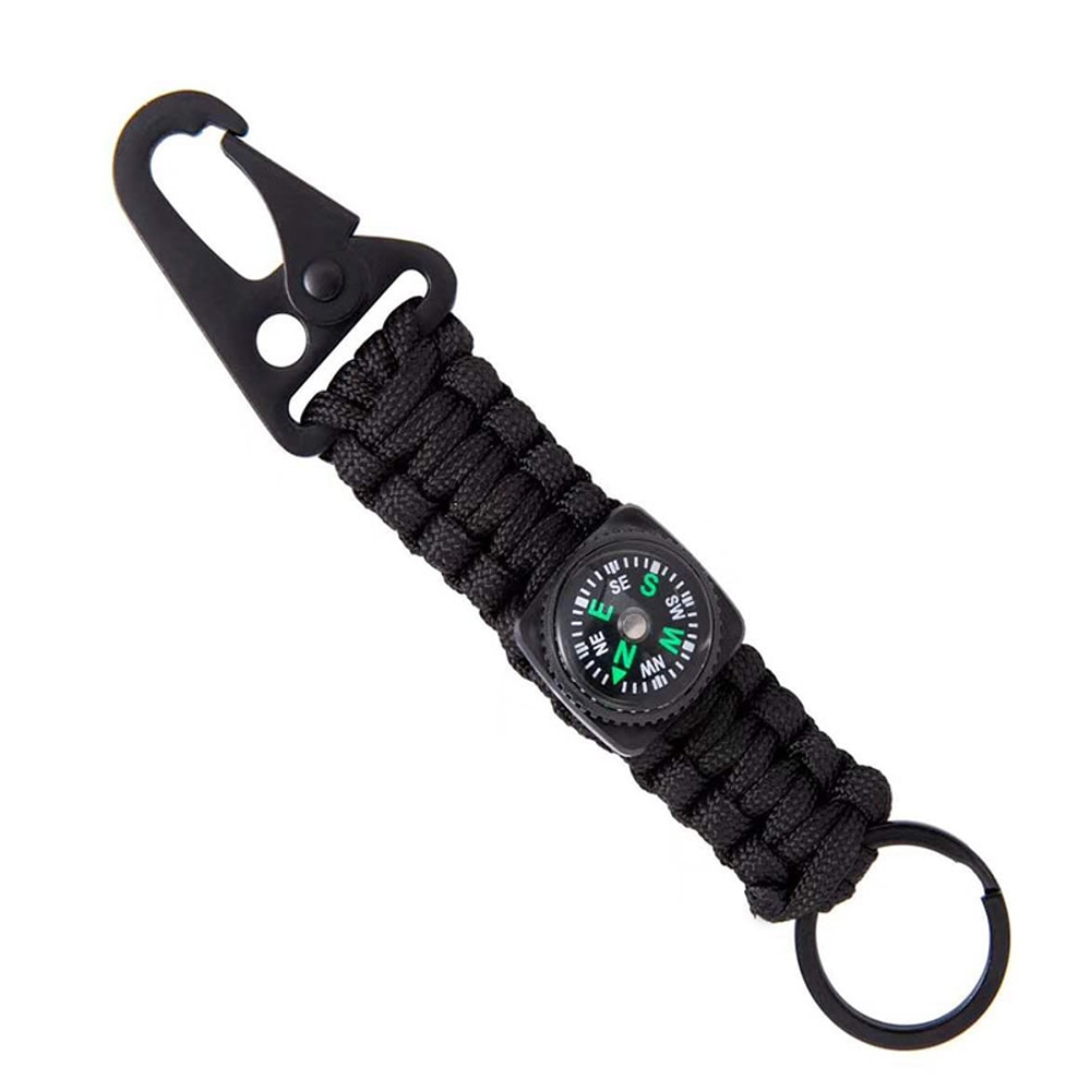 Tactical Survival Keychain With Compass Paracord Carabiner Outdoor Gear Clip 8