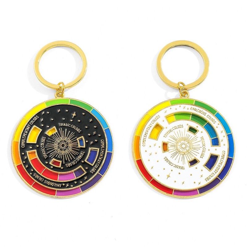 Rotating Color Wheel Keychain Metal Spinning Compass Pendant Stress Relief Toy