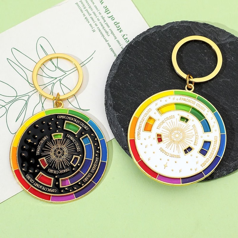 Rotating Color Wheel Keychain Metal Spinning Compass Pendant Stress Relief Toy