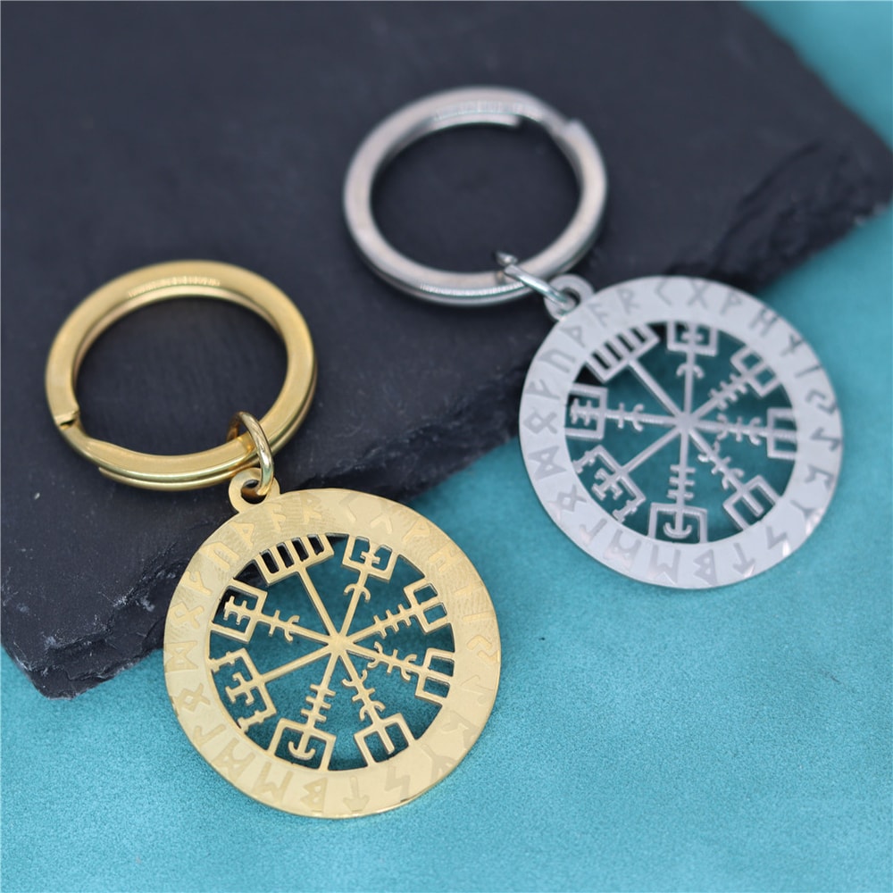 Viking Vegvisir Compass Keychain Stainless Steel Nordic Rune Amulet Pendant 1