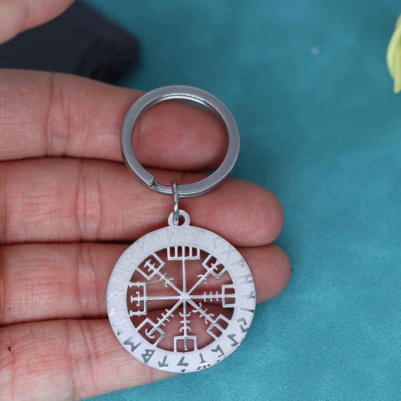 Viking Vegvisir Compass Keychain Stainless Steel Nordic Rune Amulet Pendant 2