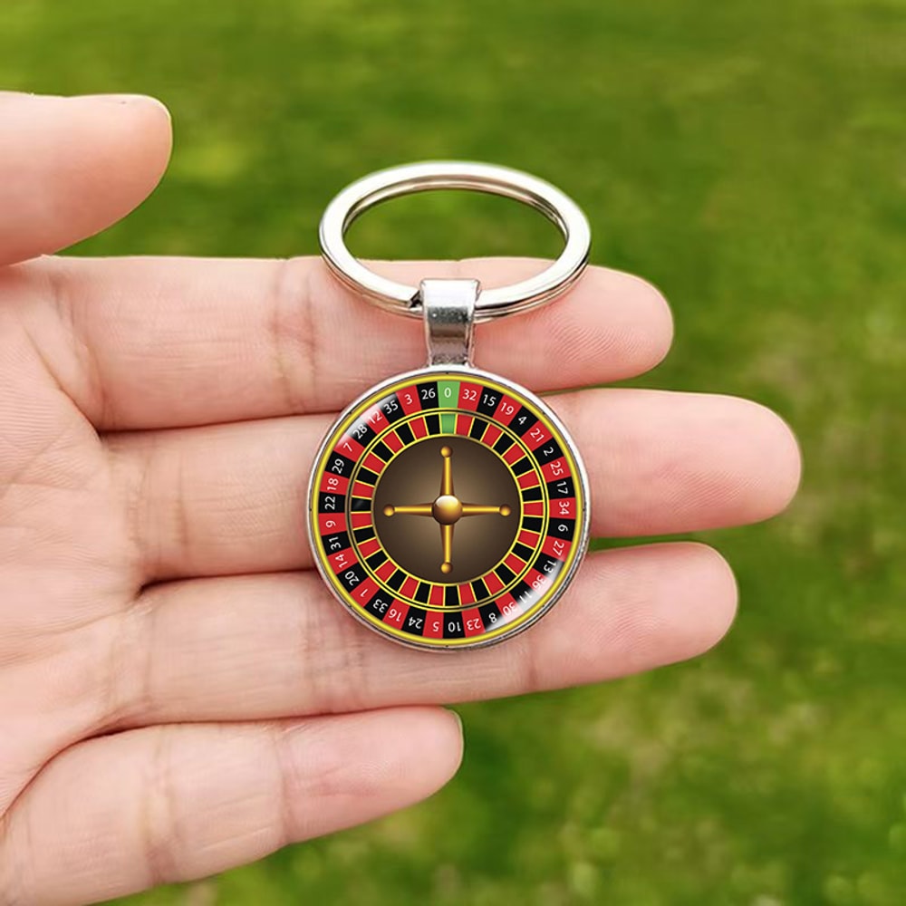 Roulette Wheel Keychain Lucky Charm Glass Pendant Keyring Gift For Men And Women 0