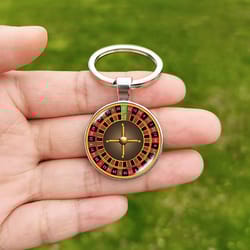 roulette wheel keychain lucky charm glass pendant keyring gift for men and women