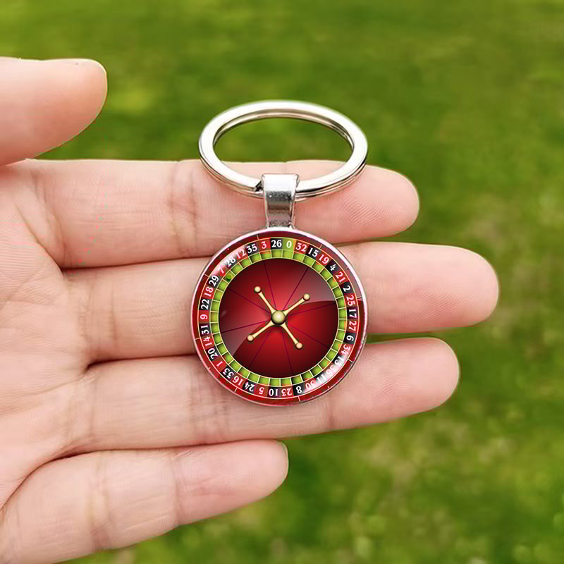 Roulette Wheel Keychain Lucky Charm Glass Pendant Keyring Gift For Men And Women 1