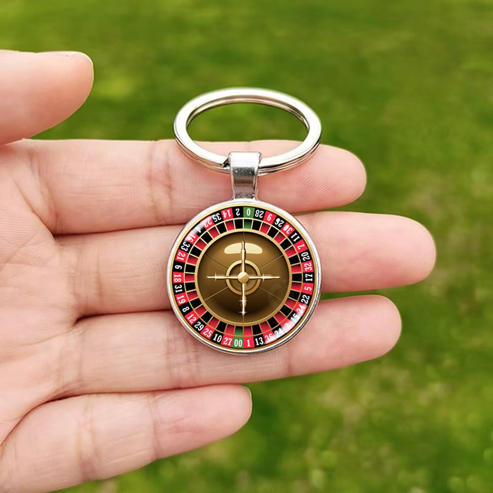 Roulette Wheel Keychain Lucky Charm Glass Pendant Keyring Gift For Men And Women 2