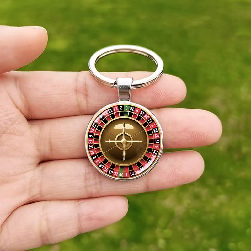 Roulette Wheel Keychain Lucky Charm Glass Pendant Keyring Gift For Men And Women 2