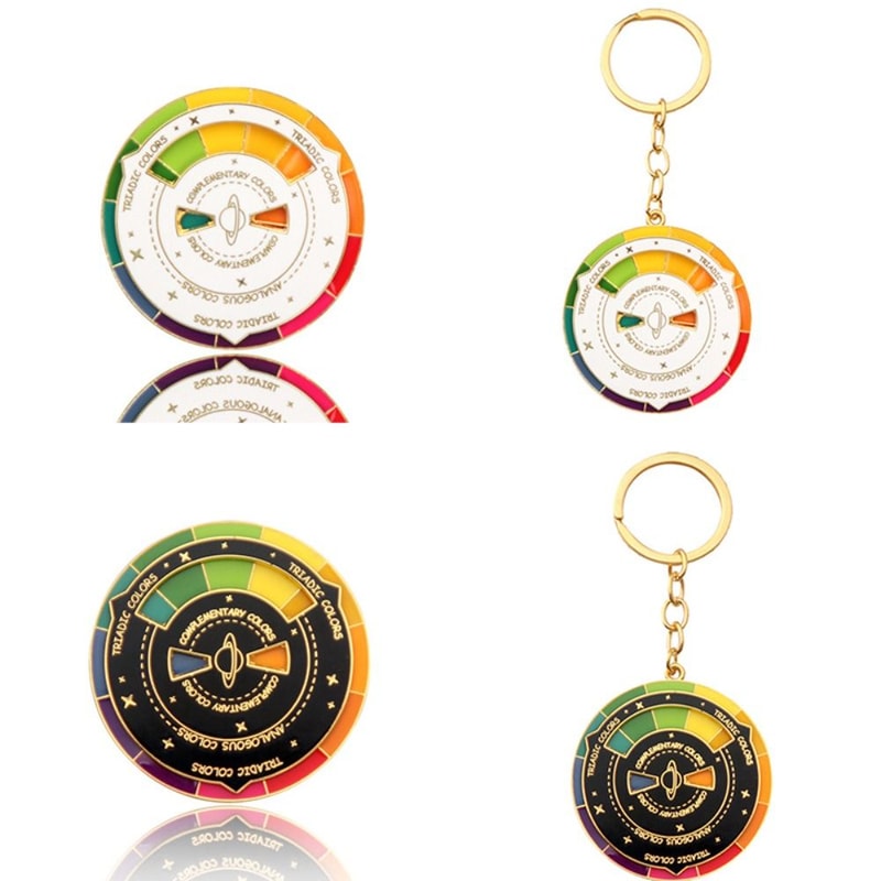 Rotating Color Wheel Keychain Metal Color Compass Artist Palette Keyring