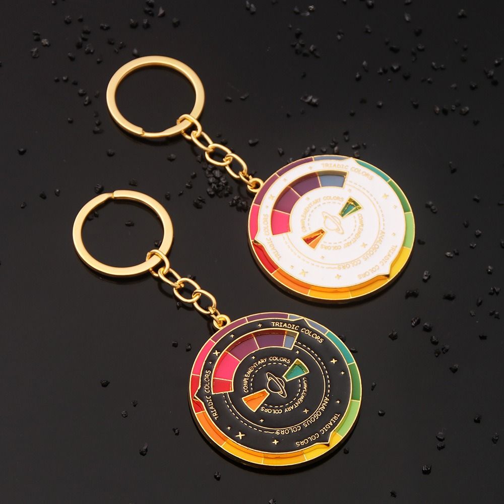 Rotating Color Wheel Keychain Metal Color Compass Artist Palette Keyring