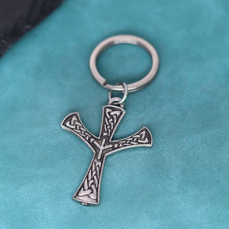 Nordic Viking Rune Keychain Algiz Protection Amulet Compass Pendant