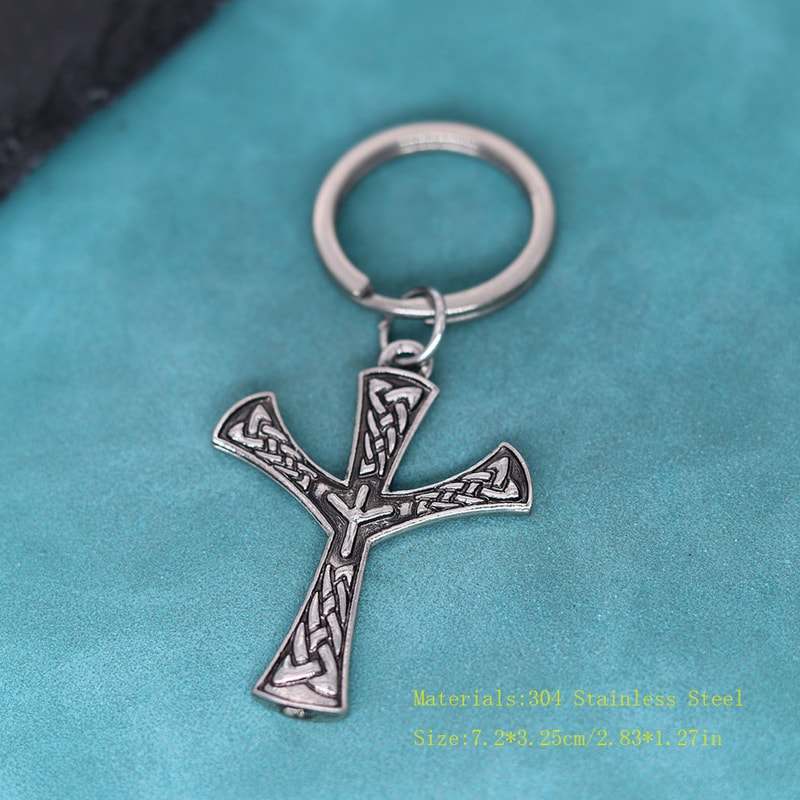 Nordic Viking Rune Keychain Algiz Protection Amulet Compass Pendant